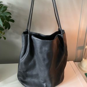 Slouchy black faux leather tote shopper bag